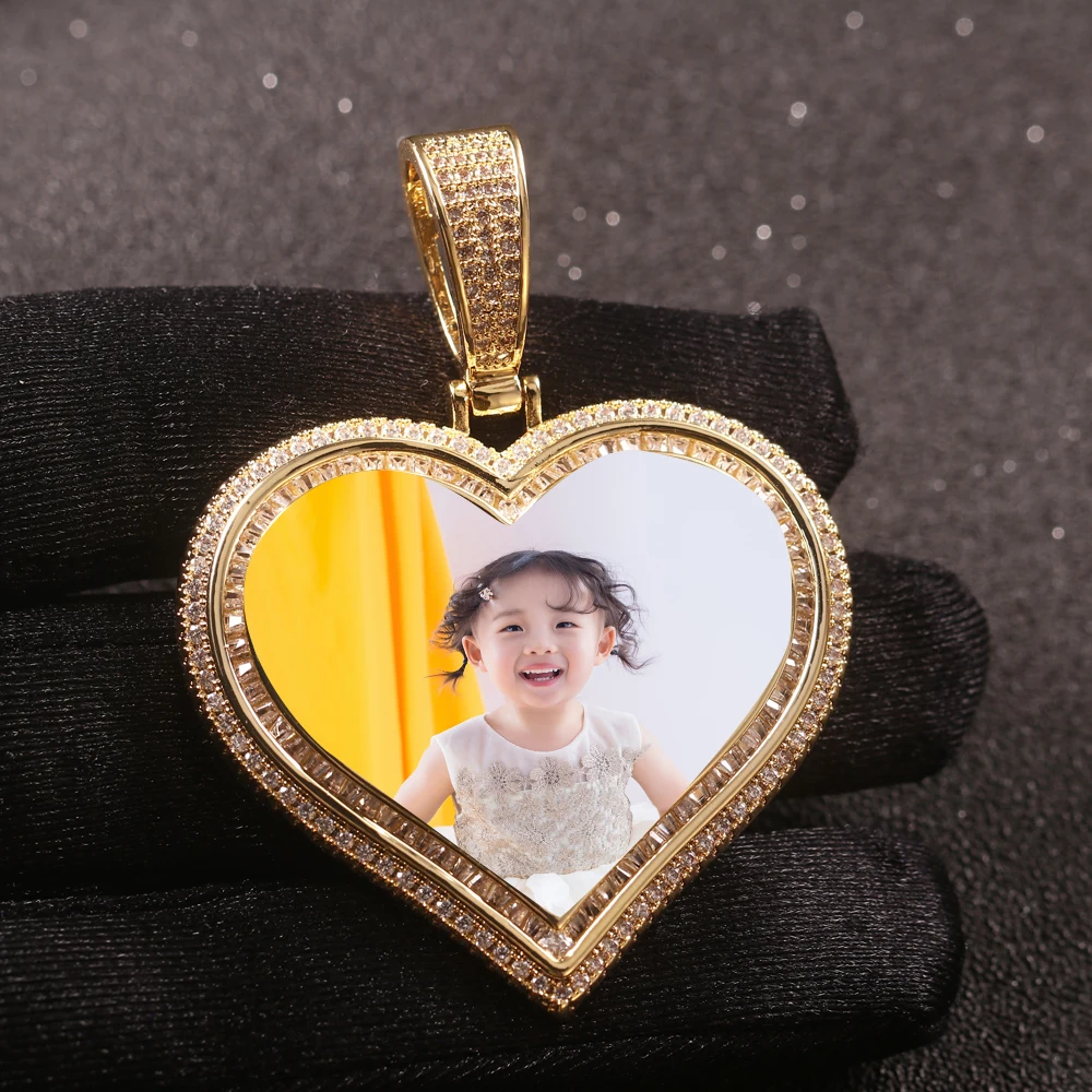 new Custom Hip Hop pendant Photo Sublimation Blank Necklace Jewelry Memory Pendant Neck Chain Crystal Heart Photo Necklace