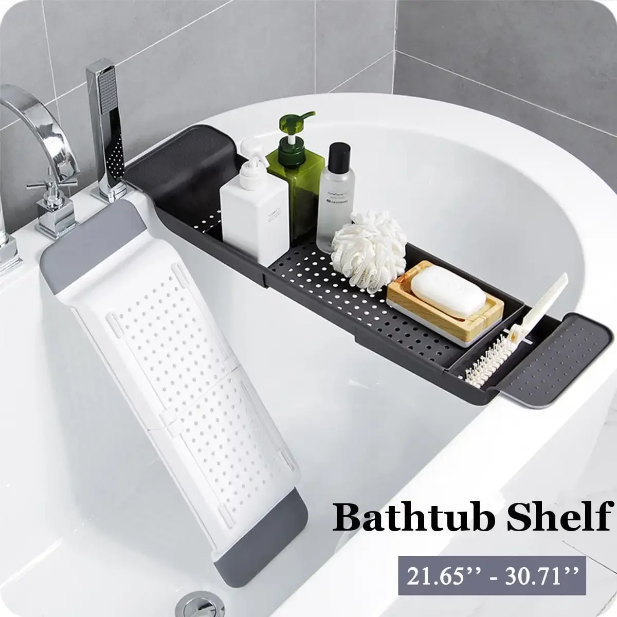 

55-78 CM Adjustable Bathtub Tray Expandable Drain Bathtub Shelf Detachable Multifunctional PP Bathtub Storage Organiser NEW