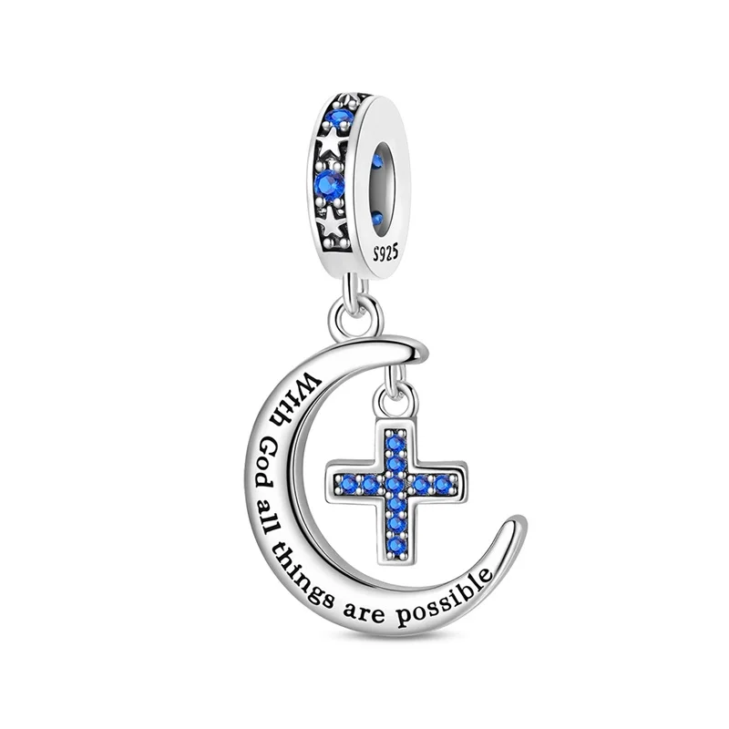 New 925 Sterling Silver Cross Faith Charms Pendant For Women Fit Original Bracelet DIY Birthday Party Jewelry Gifts