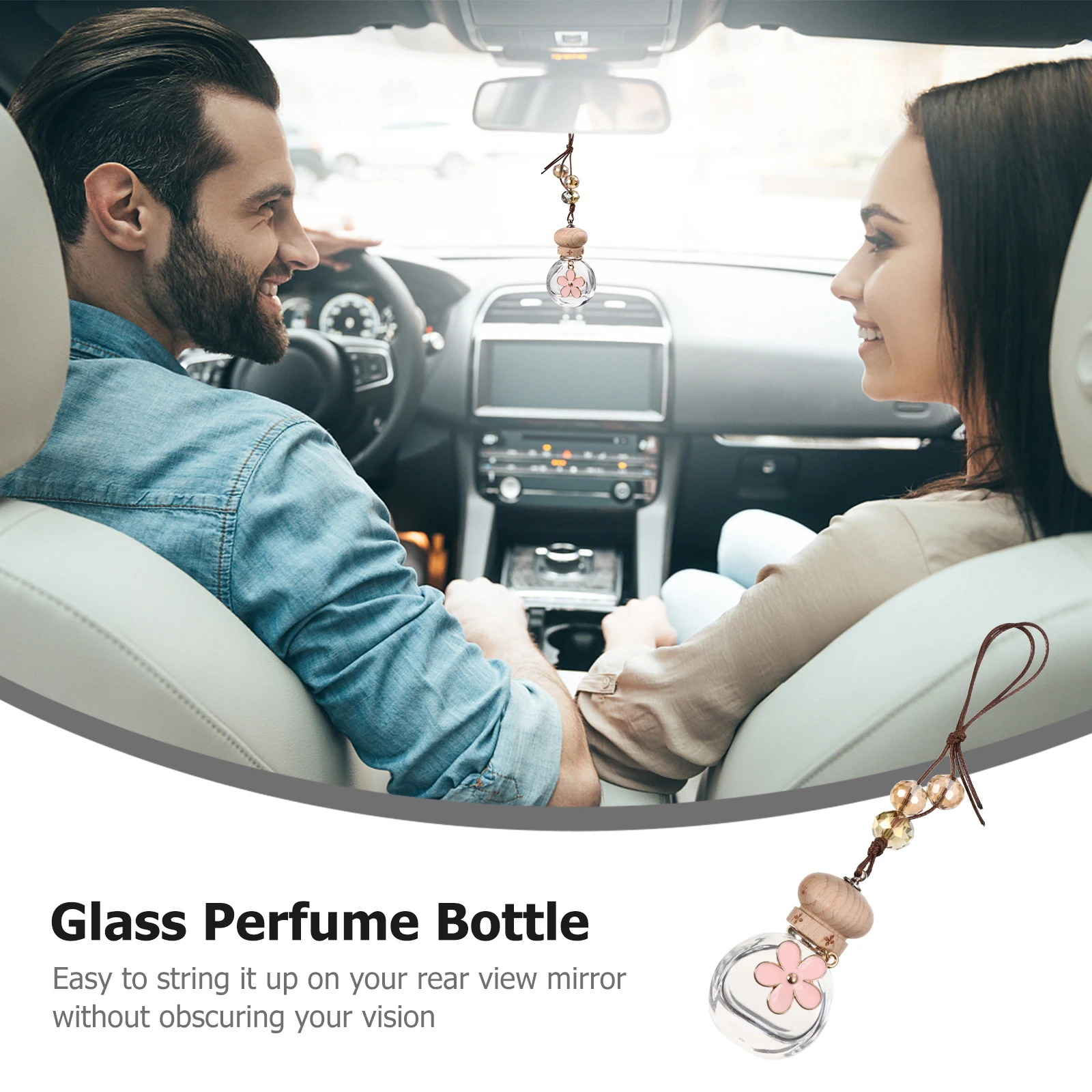 

Car Perfume Bottle Pendant Glass Decor Pink Hanging Rearview Mirror Car Air Freshener Interior Essential Oil Sub
