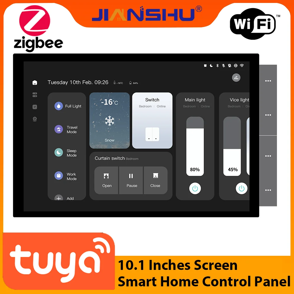 Jianshu Tuya Smart Home Control Panel 10" Wall Screen Display Zigbee Gateway Built-in Alexa original Voice Command Portuguese