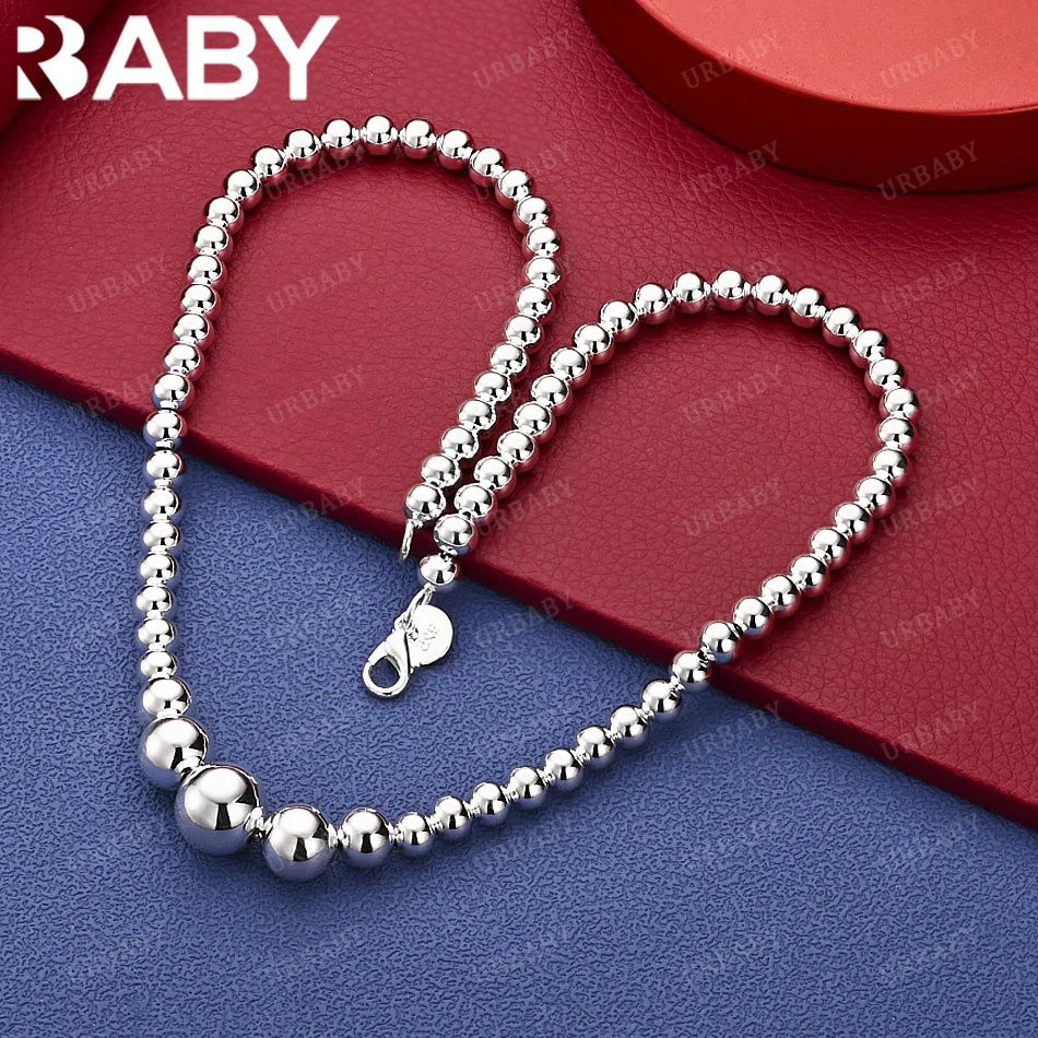 

URBABY 925 Sterling Silver Round Bead Chain Necklace Fashion Jewelry Exquisite Party Engagement Wedding Gift