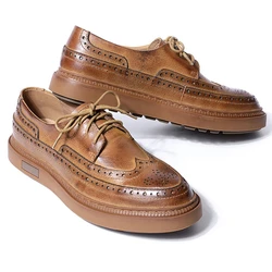 Trendy Brogue Leather Shoes British Men's Autumn Flats Lace-up Classical Carved All-match Simple Oxfords Leisure Man