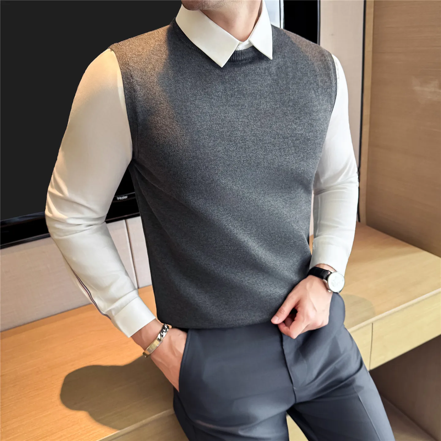 

Old Money Sweater Man High Quality Fashion Spliced Design Long Sleeve Mens Casual Sweaters Slim Fit All Match Business Pullovers