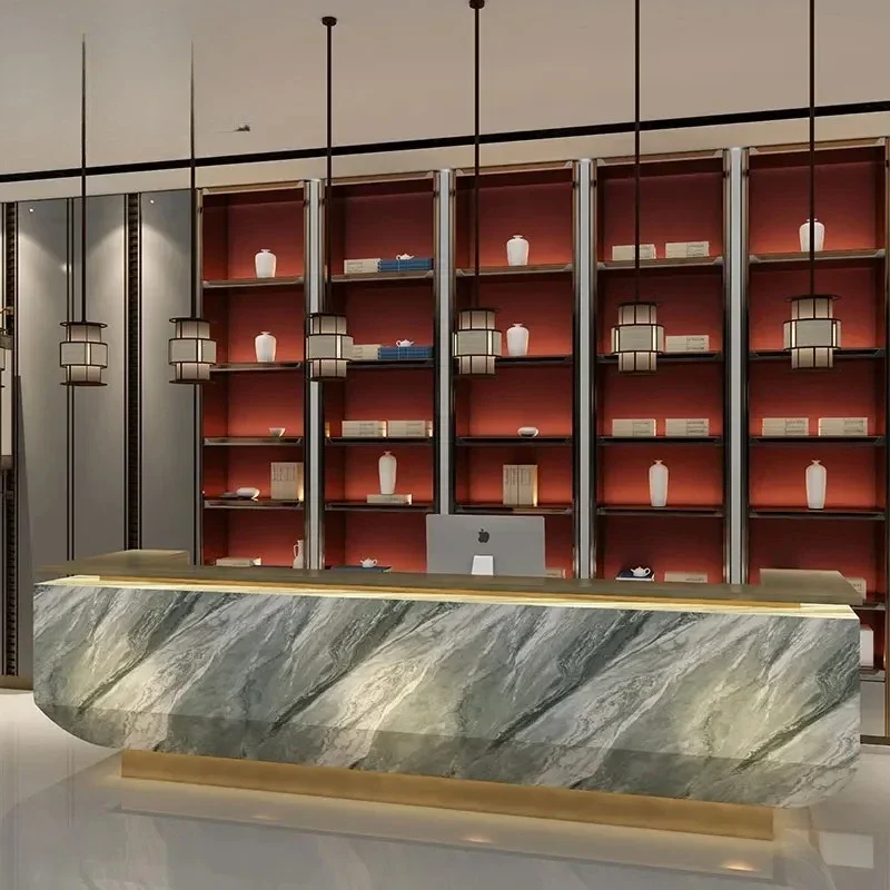14 Company Front Desk Hotel Club Reception Desk Marble Paint Cashier Beauty Salon Marble Bar Counter