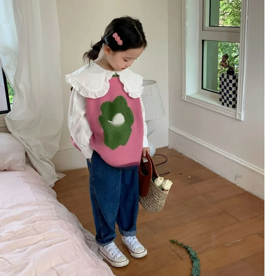 Girls\' Autumn Sweater Vest 2024 New Knitted Vest Children\'s Wear Baby Spring and Autumn Style Girls\' Trendy Outfit