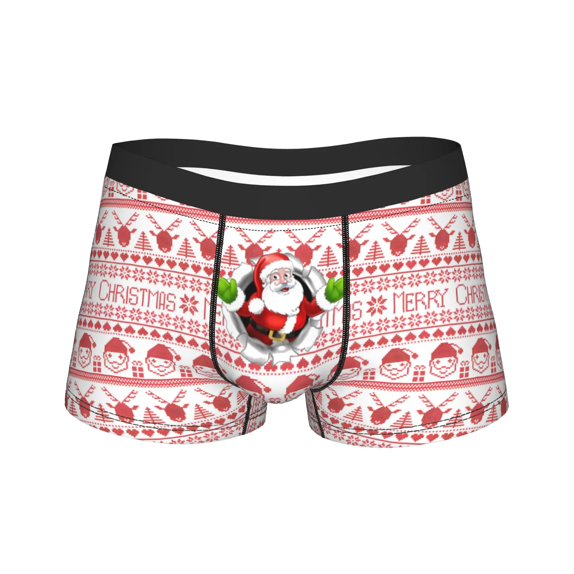 

Men Red Merry Christmas Reindeer Santa Claus Boxer Briefs Shorts Panties Soft Underwear Funny Male Sexy Plus Size Underpants