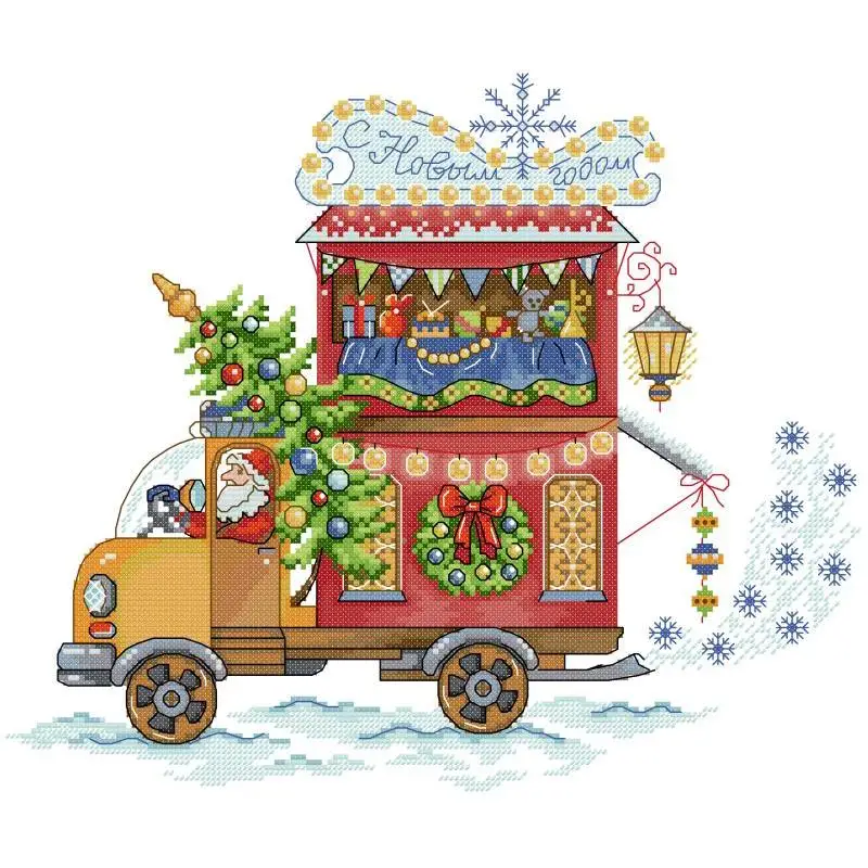 Christmas gift car Cartoon Pattern Cross Stitch Kits DIY Hand Sewing Aida 14CT 11CT 16CT White Counted Fabric Embroidery Crafts