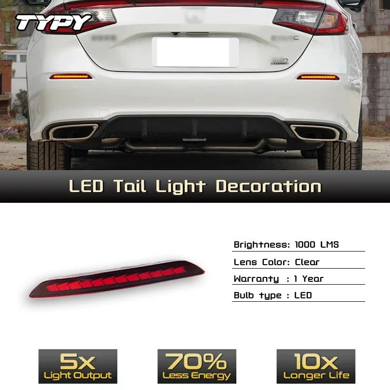 

TYPY Car Rear Bumper Light Assembly For Honda Civic Hatchback 2021-2023 High Brightness LED Brake Tail Lamp Turn Signal Lamp