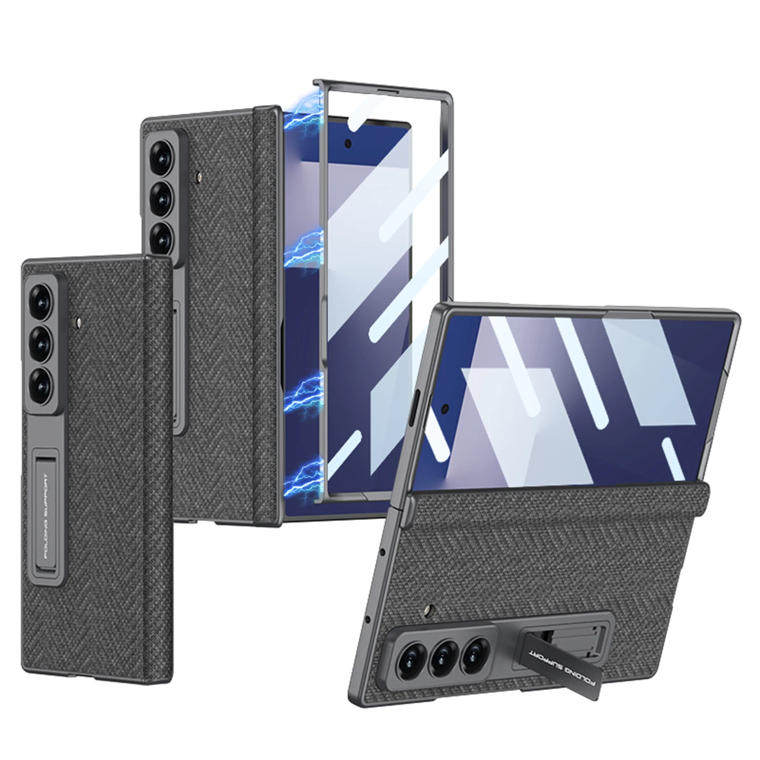 Etui z zawiasem magnetycznym, kompletny zestaw, do Samsung Galaxy Z Fold 7, nylonowa tkanina, szkło ochronne na ekran, pokrowiec ochronny do Galaxy Z Fold7 — zdjęcie produktu 6