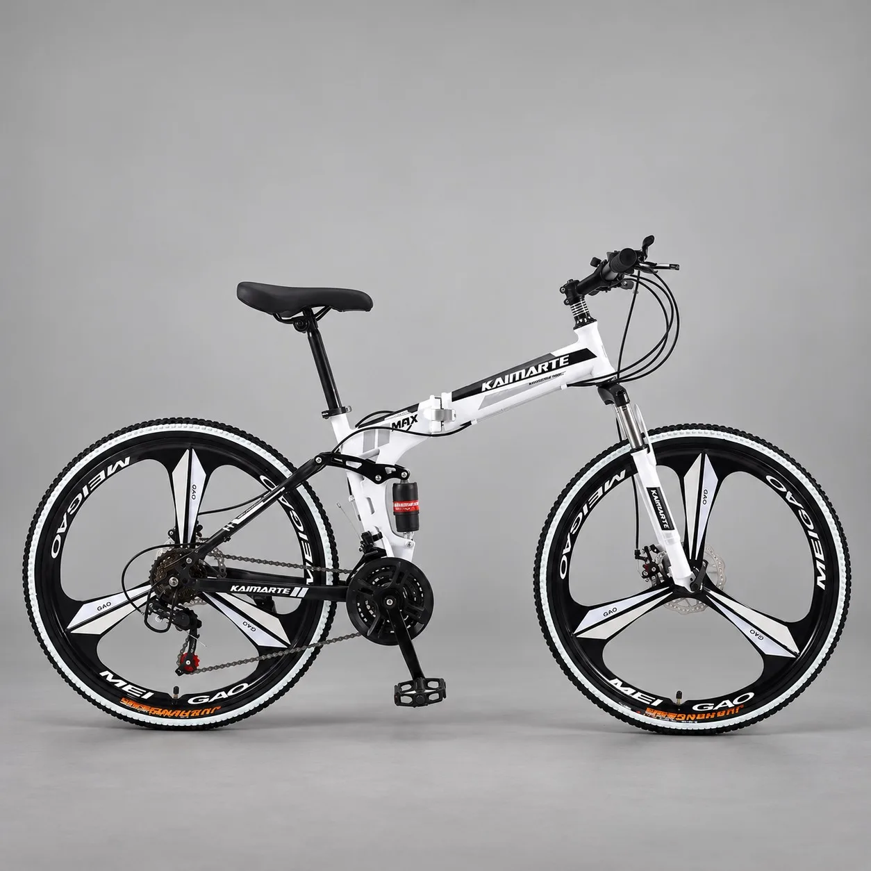 24 Inch 21 Speed White 3-Spoke Wheel Folding Mountain Bike Dual Shock Absorption Disc Brake