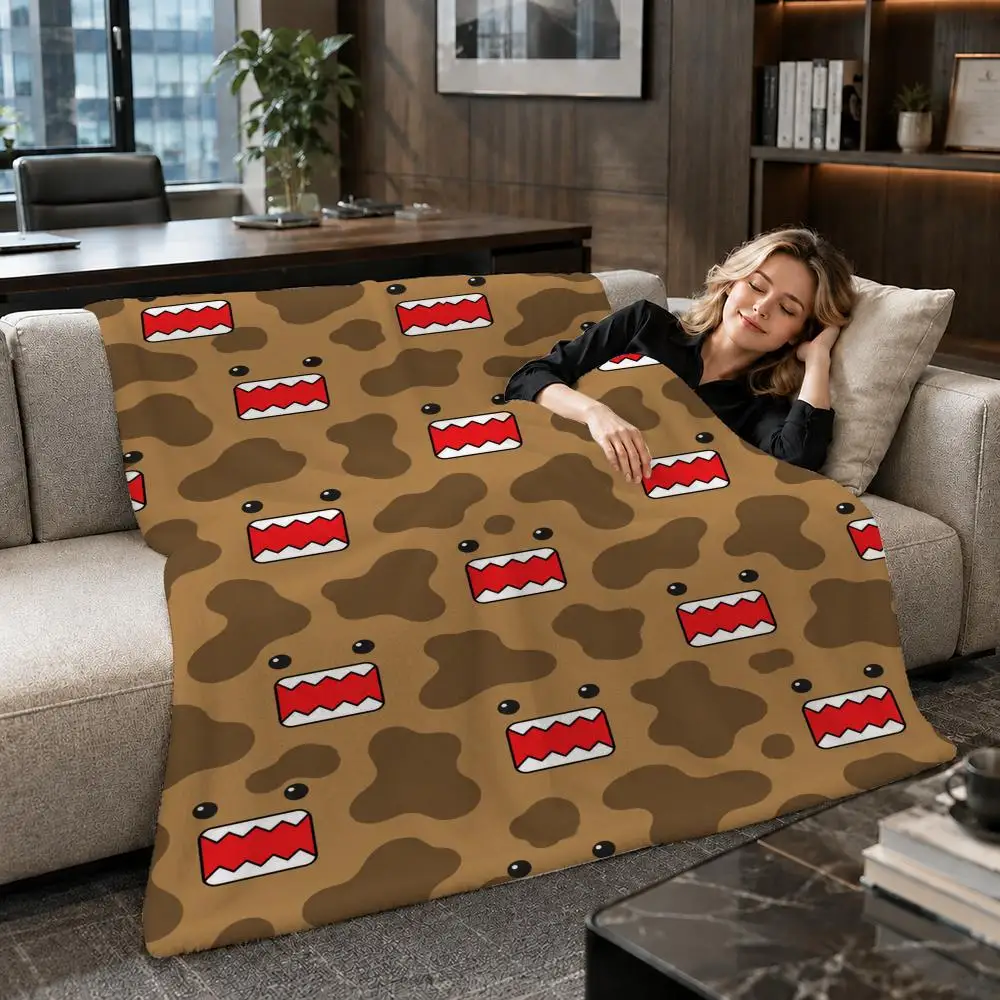 Mascot Cute Japanese Domo kun Throw Soft Warm Flannel Throw Blanket for Sofa Bed Office Home Holiday Gift All Season