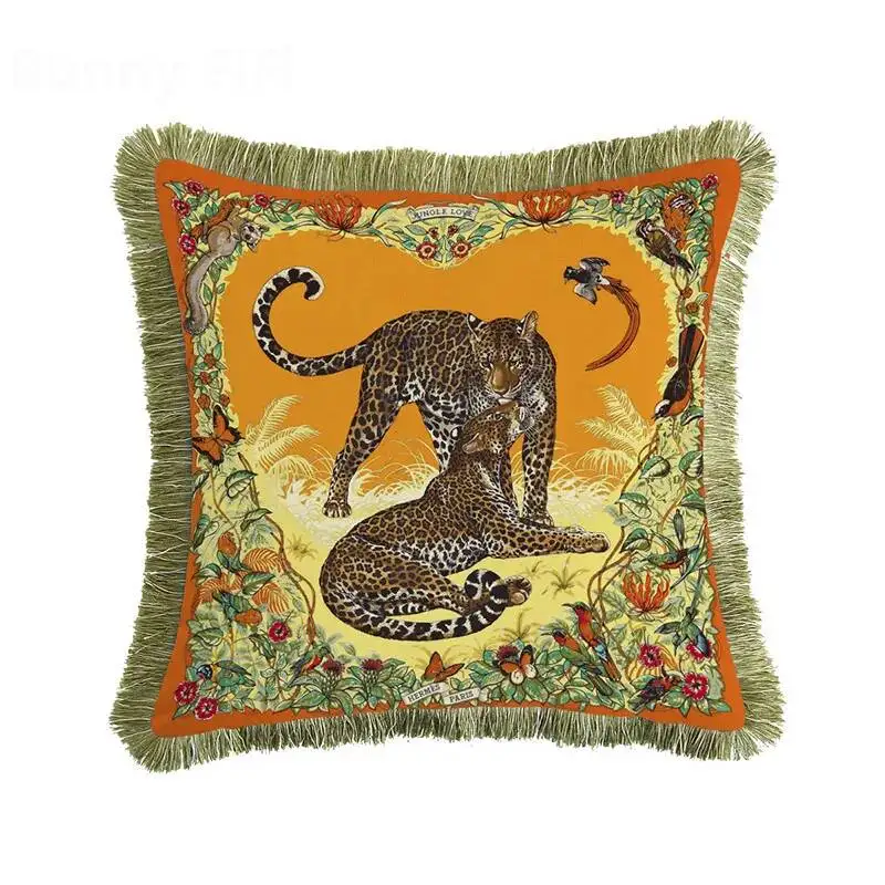 Luxus-Kissenbezüge der Leopard-Serie im Euro-Stil mit Quasten, moderne, weiche Samt-Dekokissenbezüge für Sofa- und Bettdekoration