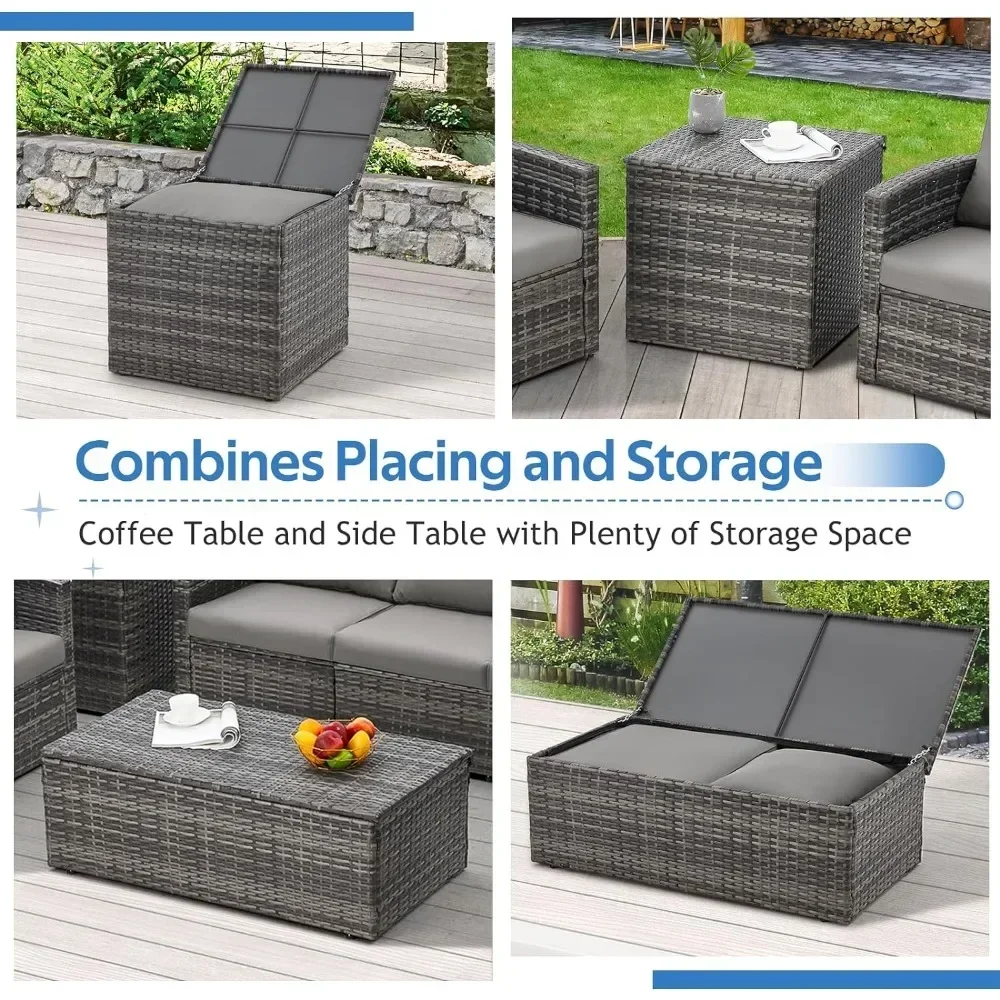

-7 Piece Outdoor Patio Furniture Set with Storage Box, Outdoor Conversation Set All Weather PE Wicker Sectional Sofa Patio Sofa