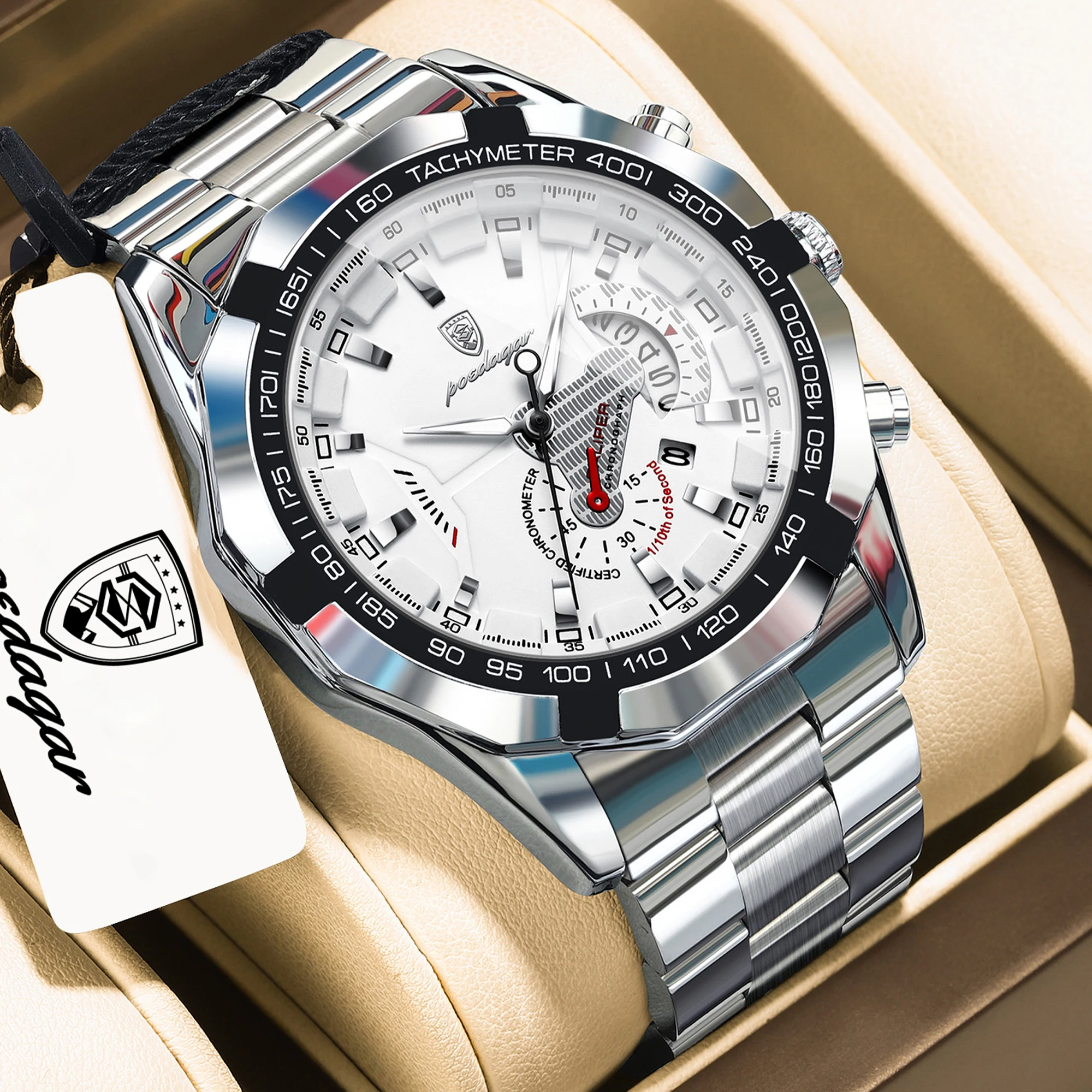 

Мужские часы POEDAGAR Business Classic, водонепроницаемые, с подсветкой, с указателем даты, в стиле милитари, из нержавеющей стали, кварцевые, Reloj