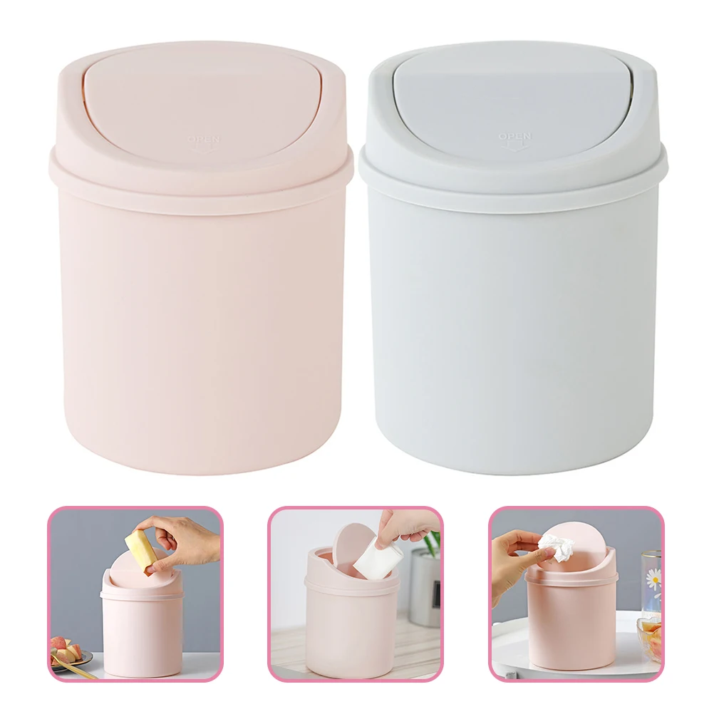 

2Pcs Makeup Organizer Cup with Lid Flip Top Trash Can for Desk Storage Pen Pencil Holder Brush Container Compact