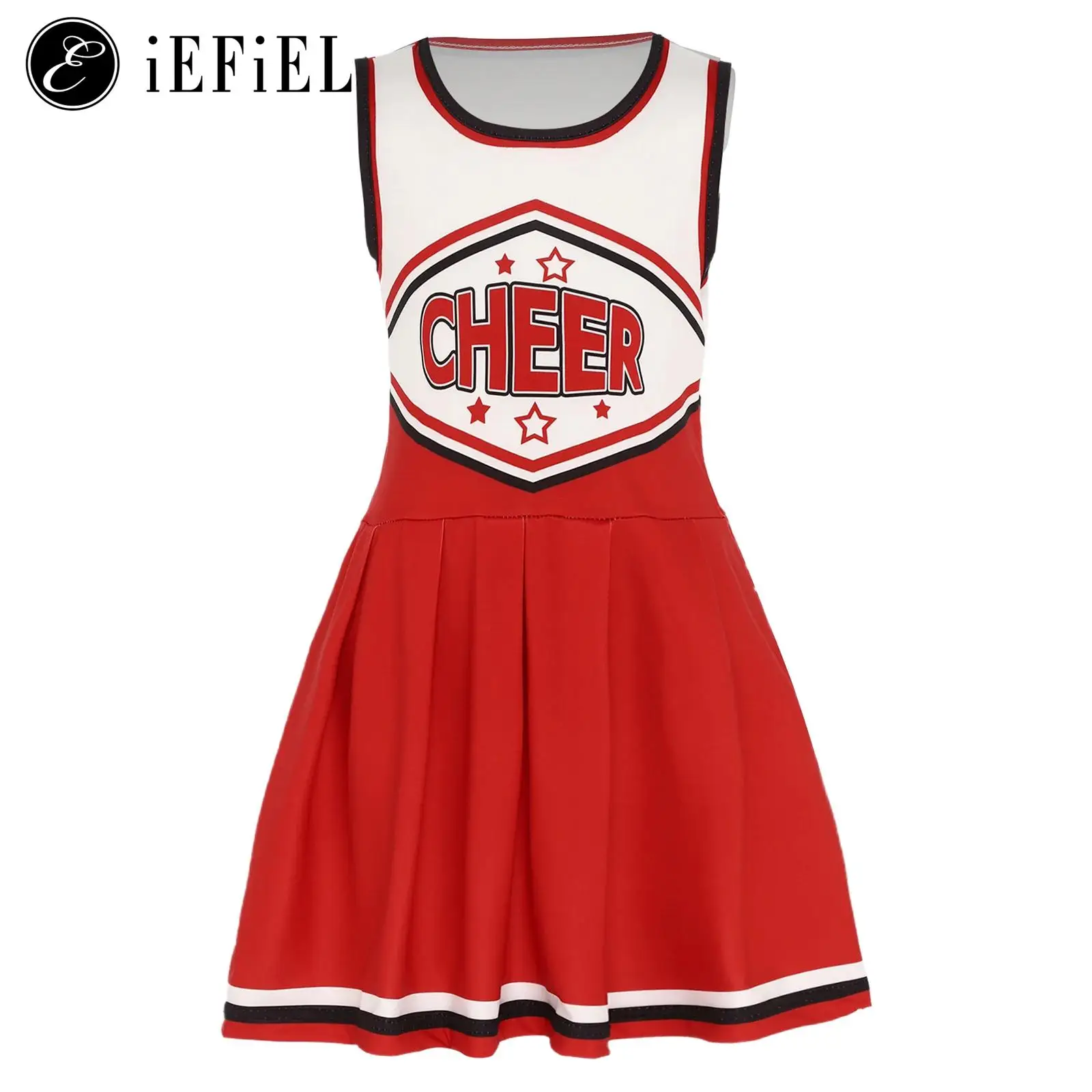 

Girls Cheerleader Dance Costume Letter Print Sleeveless Pleated Cheer Dress Sports Meeting Cheerleading Performance Uniforms