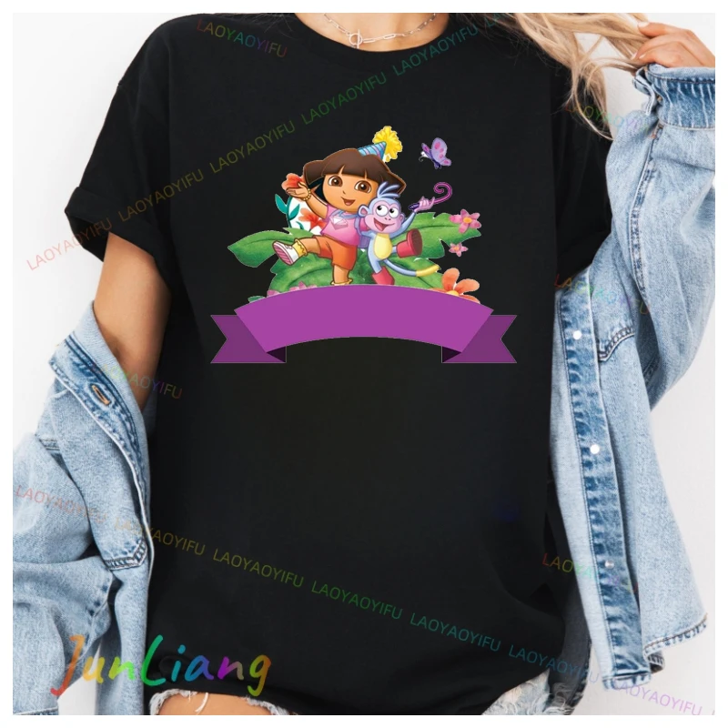 دورا المستكشف لطيف Harajuku ريترو الكرتون 90s تي شيرت للجنسين النساء الرجال تي شيرت شخصية بلايز الشارع الموضة #4