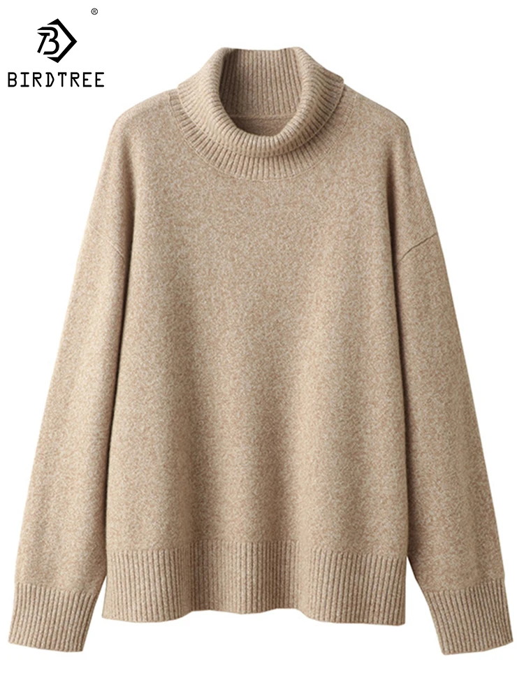 

Birdtree 100%Sheep Wool Pullover Women Half-high Neck Retro Solid Casual Classic Versatile Soft Commute Sweater Winter T3D949QD