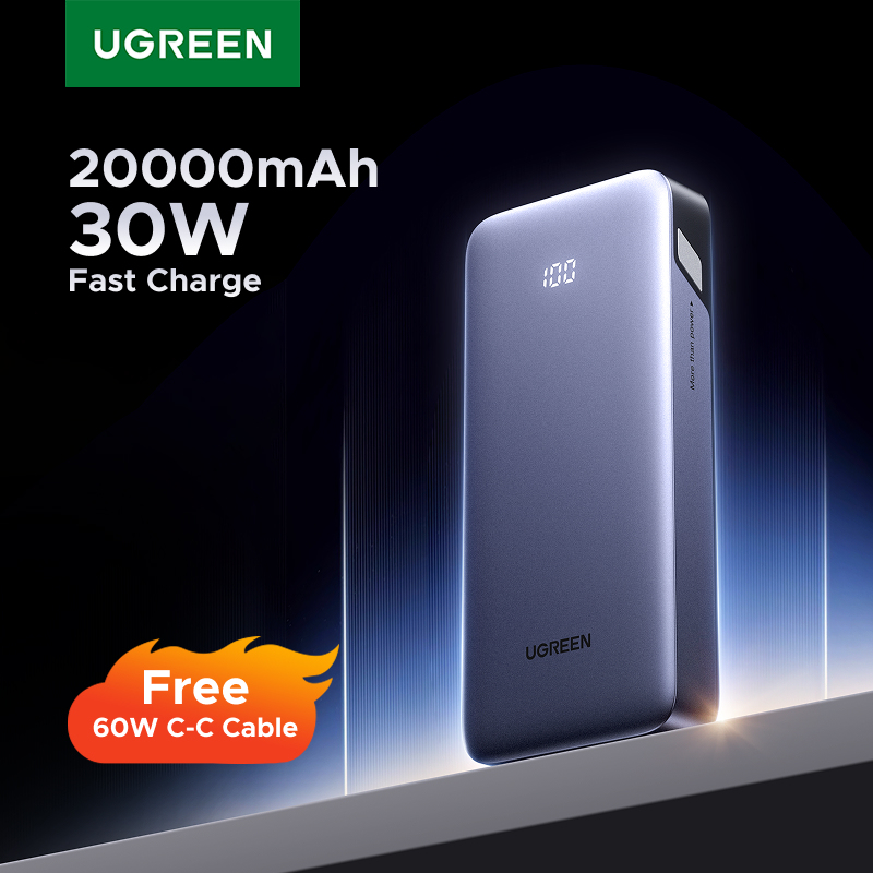  UGREEN 30W 20000mAh External Battery Power Bank Fast Charge Portable Charger PowerBank for iPhone 16 Pro Xiaomi Huawei Phone 