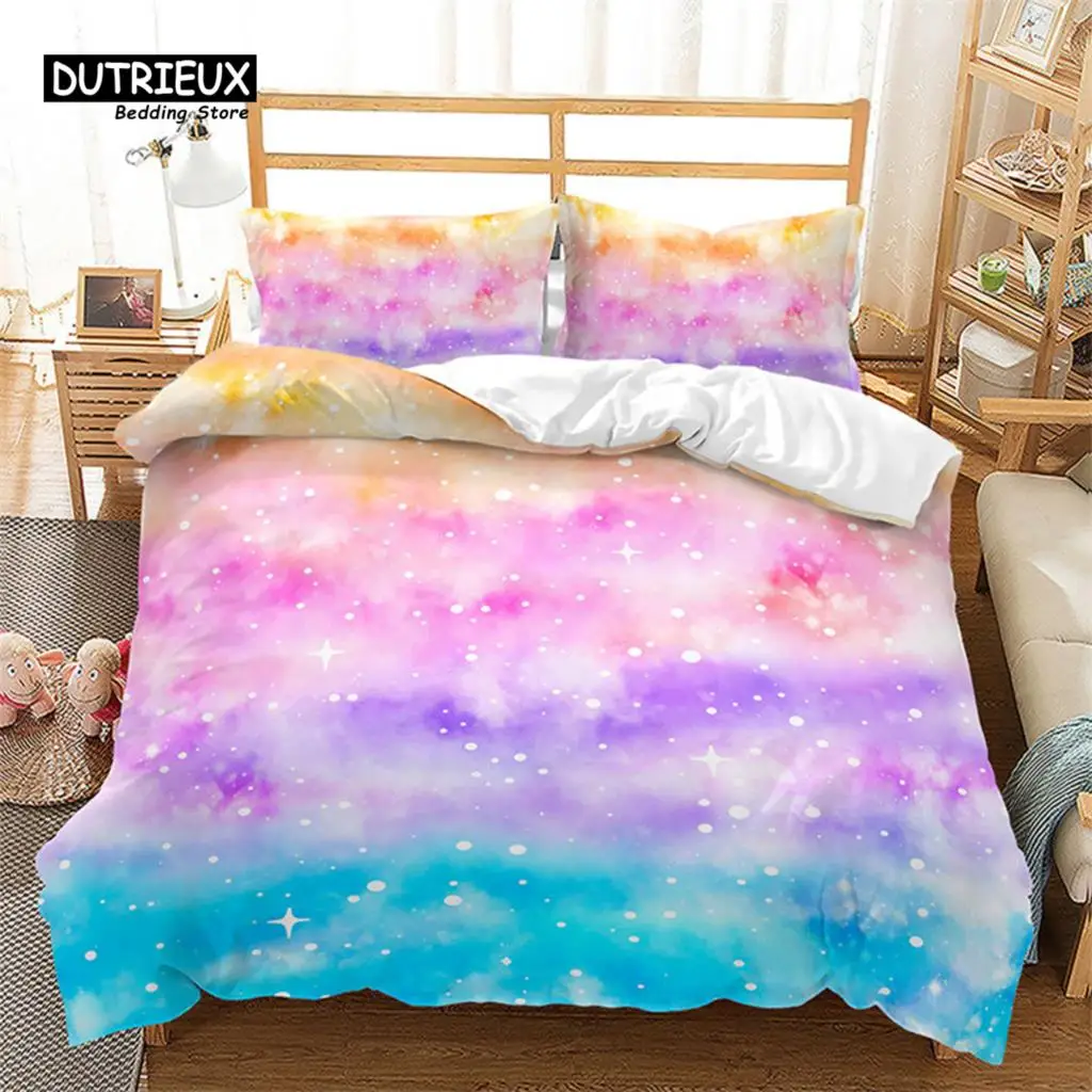 

Rainbow Gradient Duvet Cover Colorful Starry Sky Queen Bedding Set Microfiber Abstract Geometric Comforter Cover With Pillowcase