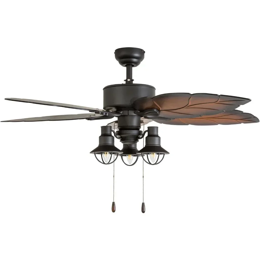 

Ceiling Fan, 52 Inch Tropical Indoor Outdoor Ceilings Fans With Light, Pull Chain, Three Mounting Options