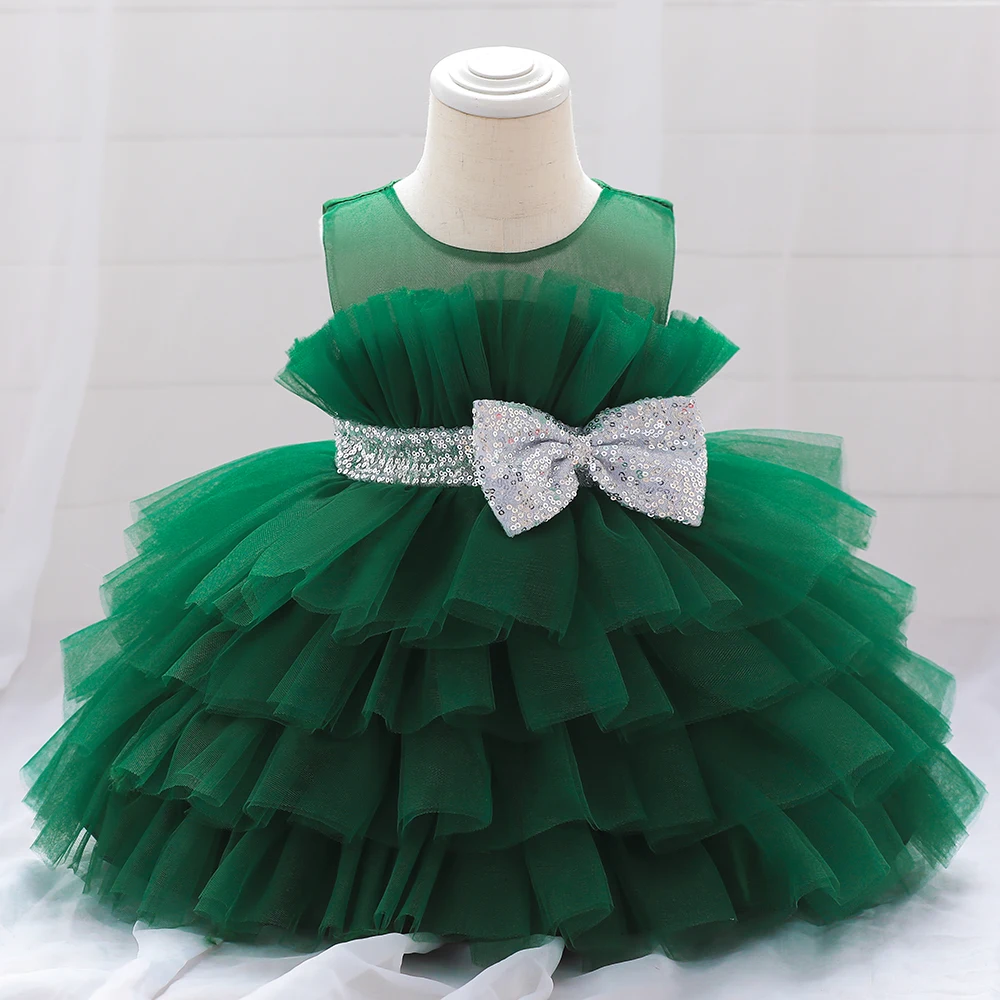 Infant Bow 1st Birthday Girl Dress Costumes Toddler Sequin Tutu Princess Party Wedding Dress For Baby White First Communion Gown