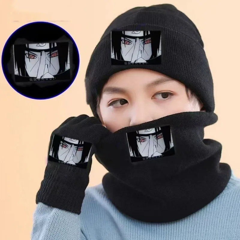 นารูโตะ อุซึมากิ นารูโตะ อุจิวะ ซาสึเกะ สินค้าอนิเมะสร้างสรรค์คุณภาพสูง หมวกไหมพรมอุ่นๆ ผ้าพันคอการ์ตูนแบบส่วนตัวสำหรับฤดูหนาว