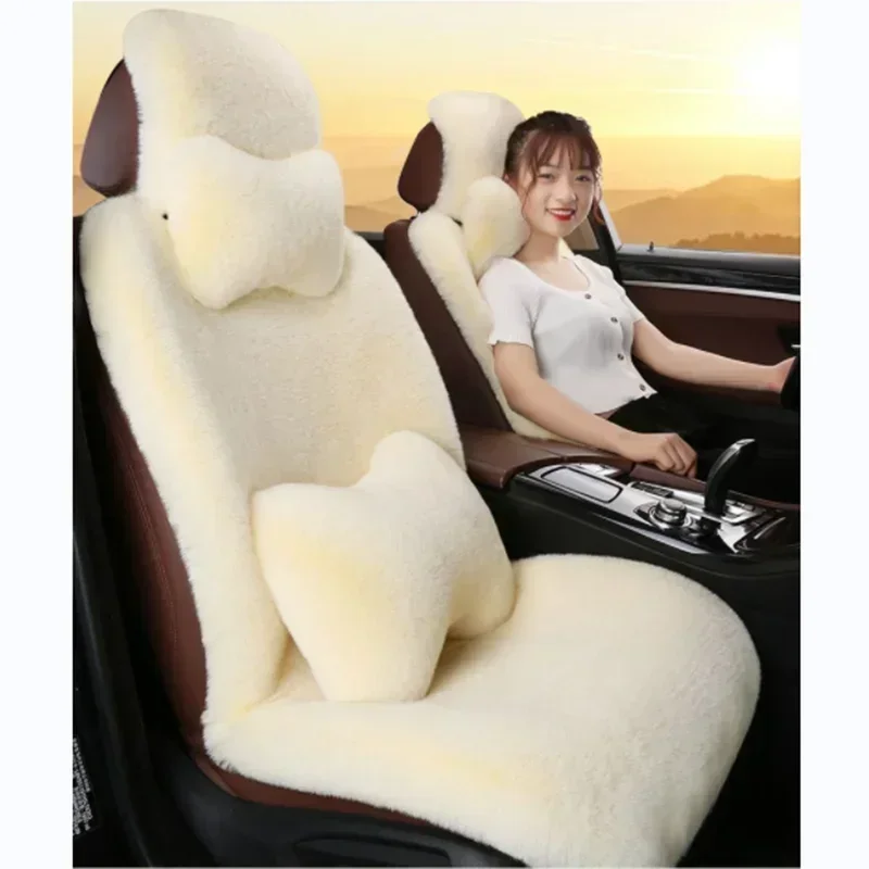 Car Winter Seat Cover Sheepskin 5 Seater Plush Rabbit Car Seat Cover Faux Fur Car Seat Cover Winter Warm Fluffy Auto Cushion