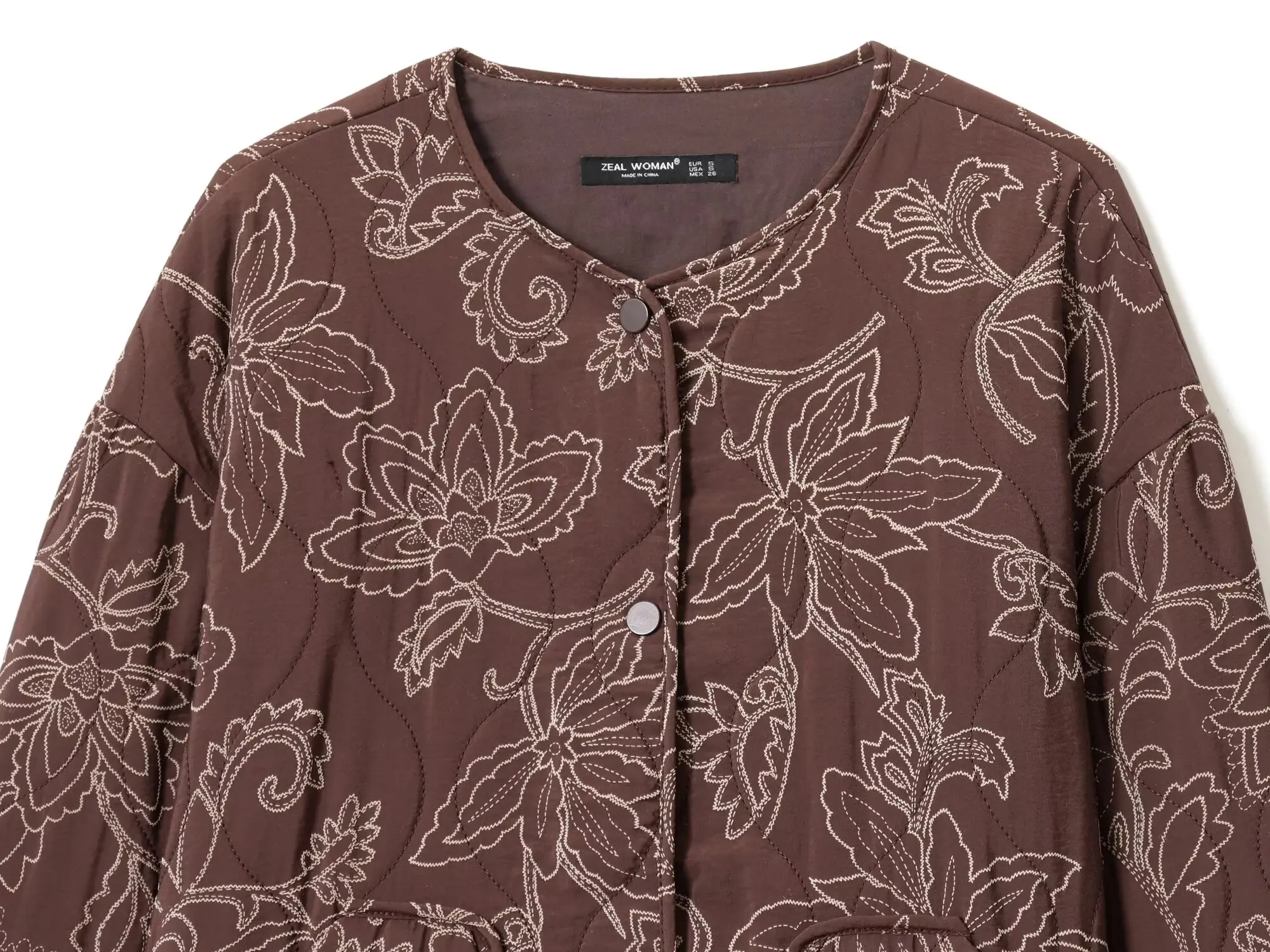 BSAY round neck long sleeved single row button women's clothing 2025 autumn new casual simple quilted coating jacket