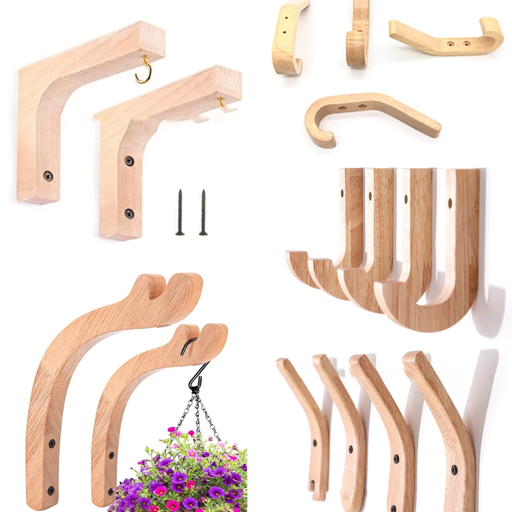 1pc Wooden Hanging Hooks Indoor Garden Plant Hanger Pots Basket Hooks Outdoor Wind Chime Holder Hook Towel Hat Coat Wall Hook