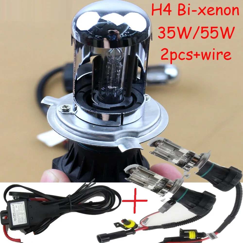 Bombilla HID XENON para faros de coche, bombilla bi-xenón para faros antiniebla 9007 9004 h13 H4, 2 piezas + 1 pieza de cable de arnés para luces altas y bajas