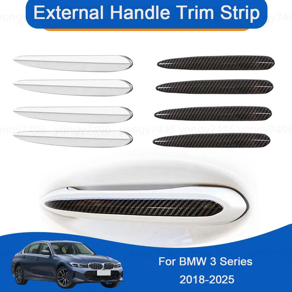

Cars Accessories External Handle Trim Strip For BMW 3 Series 2018-2025 Carbon Fiber Pattern Silver Car Decoration Upgrade
