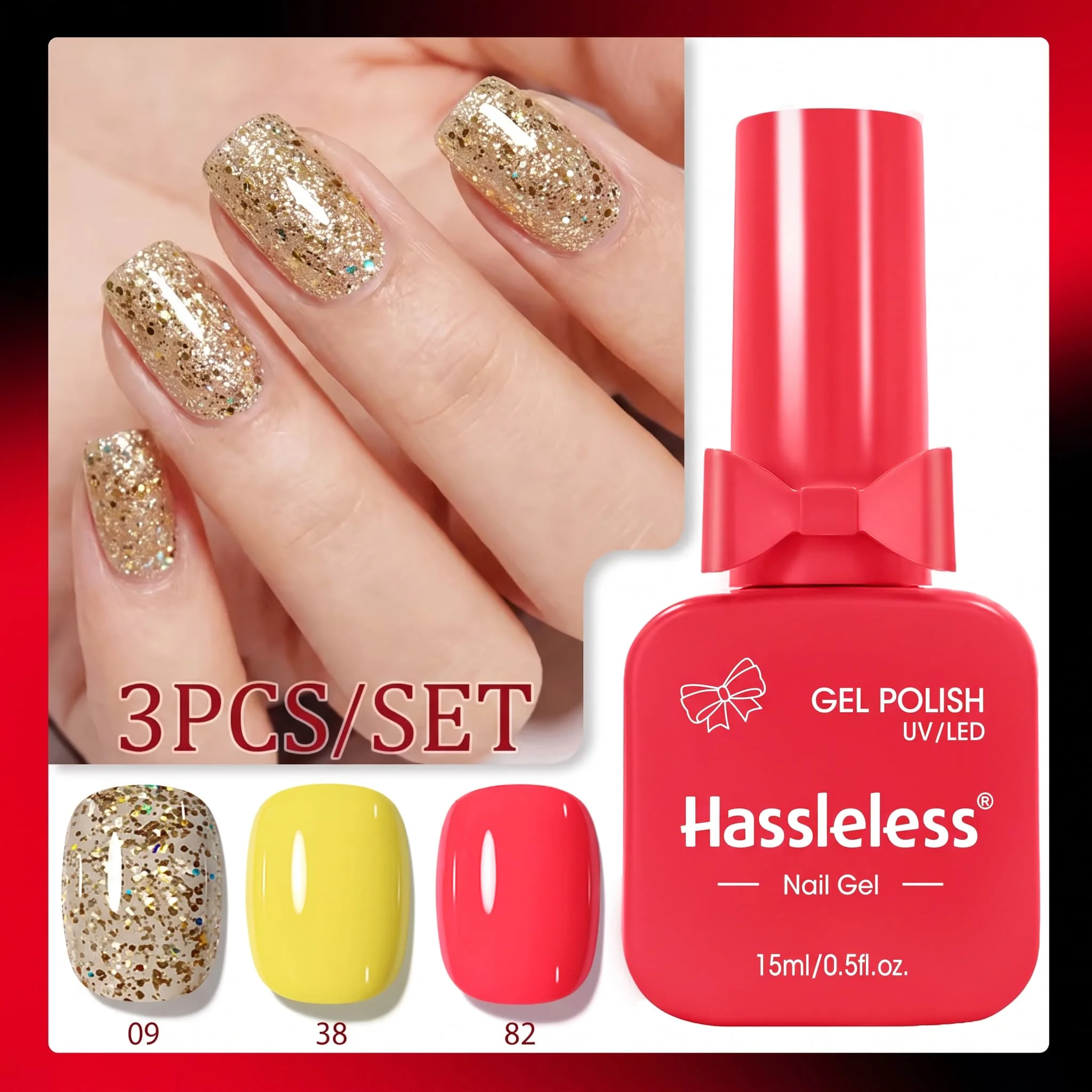 Hassleless 3Pcs Nail Polish Gel Set 15ml Large Capacity, Professional Semi-Permanent Nail Polish Gel for Home Diy, Nail Salons, and Party Holiday Manicures