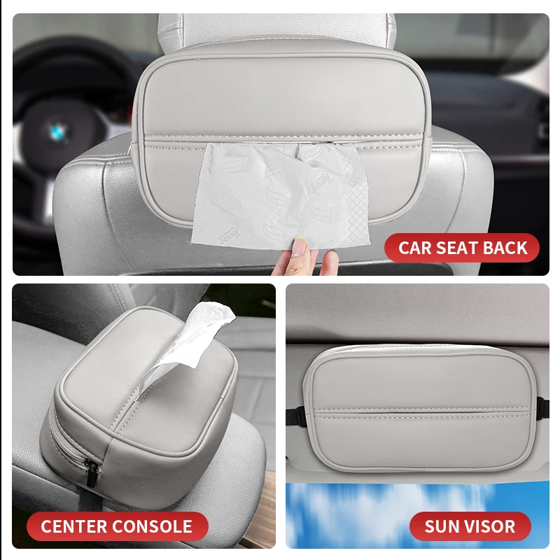 

For Volkswagen Hyundai Car Tissue Box Holder Nappa Leather Car Center Console Armrest Napkin Box Sun Visor Backseat Tissue Case