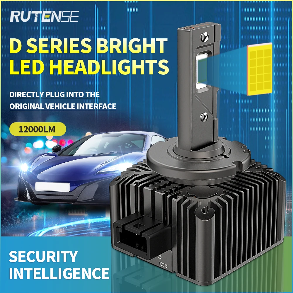 RUTENSE HID D3S LED Headlights D1S D2S D4S D5S D8S Turbo LED 12000LM Two-sided CSP Chip 6500K White 90W Plug&Play