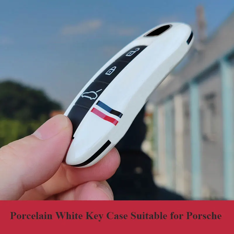 

Porcelain White Plastic Car Key Case Cover Shell Holder Suitable for Porsche Cayenne Macan 911 Panamera Taycan