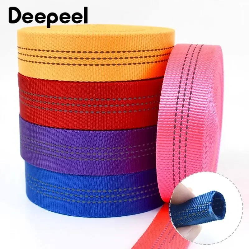 2/5M 25mm Nylon Tubular Webbing for Sewing Bag Reflective Ribbon Tape Backpack Belt Double-layer Band Safety Belts Accessories