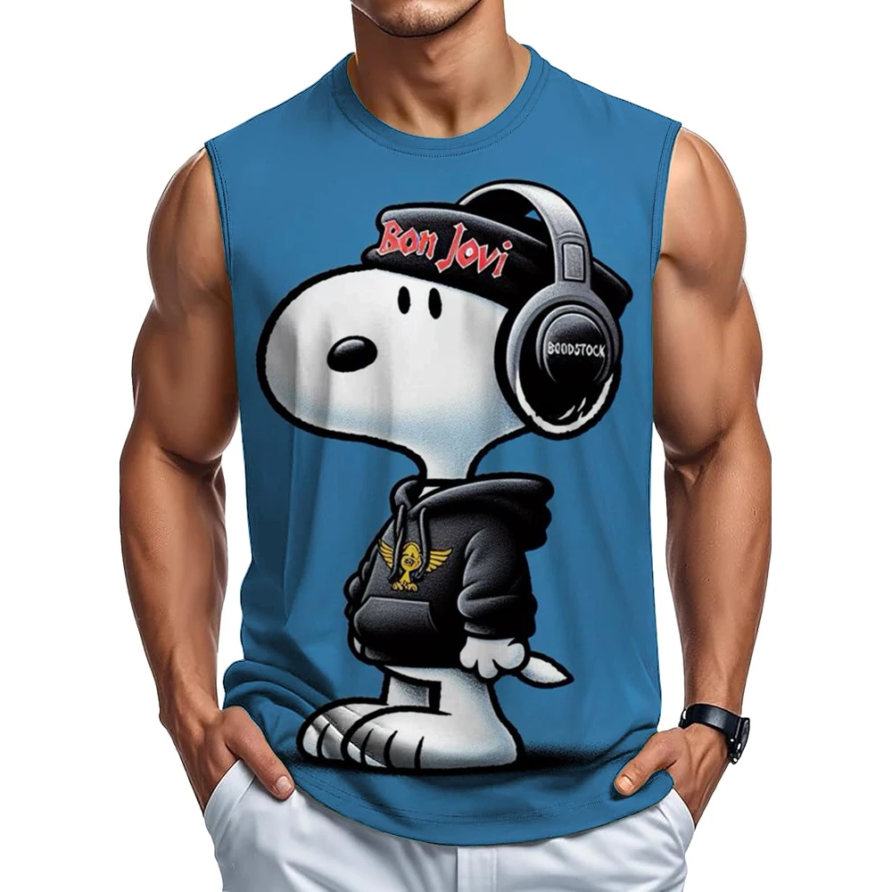 

Snoopy funny print Men Tank Top Outdoor Run Fitness Sports Tees Summer Casual Sleeveless Shirt Fashion Gym Breathable Loose Man