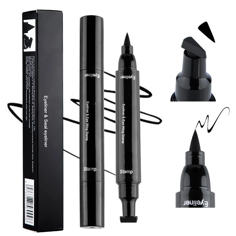 2 In1 Stamp Liquid Eyeliner Pencil Water Proof Fast Dry Double-ended Black Seal Eye Liner Pen Make Up for Women Cosmetics