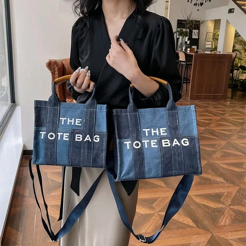 The Tote Bag Luxury Designer Splice Denim Canvas Brands Shoulder Bag for Women Large Denim Bags  the Black Y2k Woman Vintage