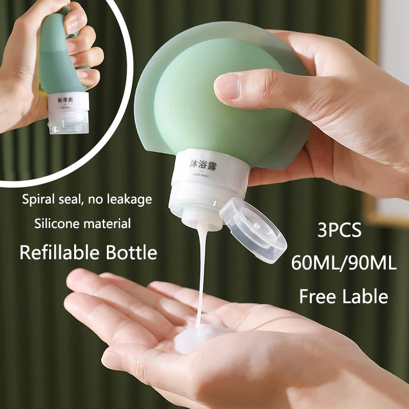 

3pcs Set Portable Silicone Refillable Bottle Travel Shampoo Shower Gel Body Lotion Refillable Bags Squeezing Container 60ml/90ml