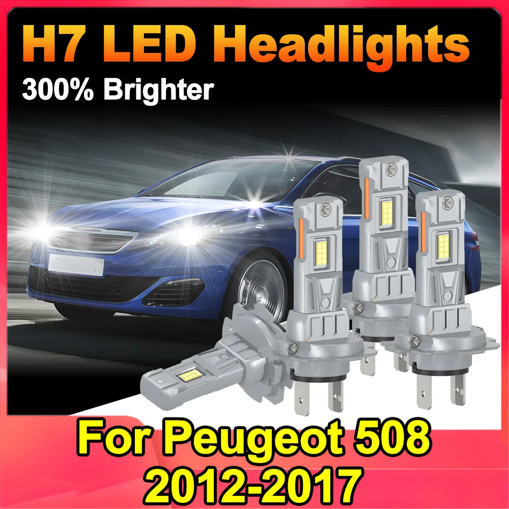 

H7 LED Headlight Kit Combo Bulbs High Low Beam Super Bright White 6000K for Peugeot 508 2012-2017 Auto Lights