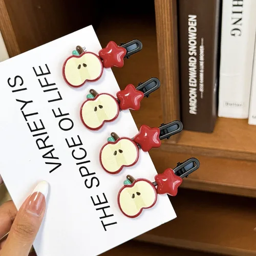 Imagen 2 del producto Horquilla bonita de estrella de manzana roja para niñas, accesorios para el cabello a la moda, pinza para el cabello de fruta de pico de pato, horquillas para el cabello con flequillo lateral, sombreros para niños