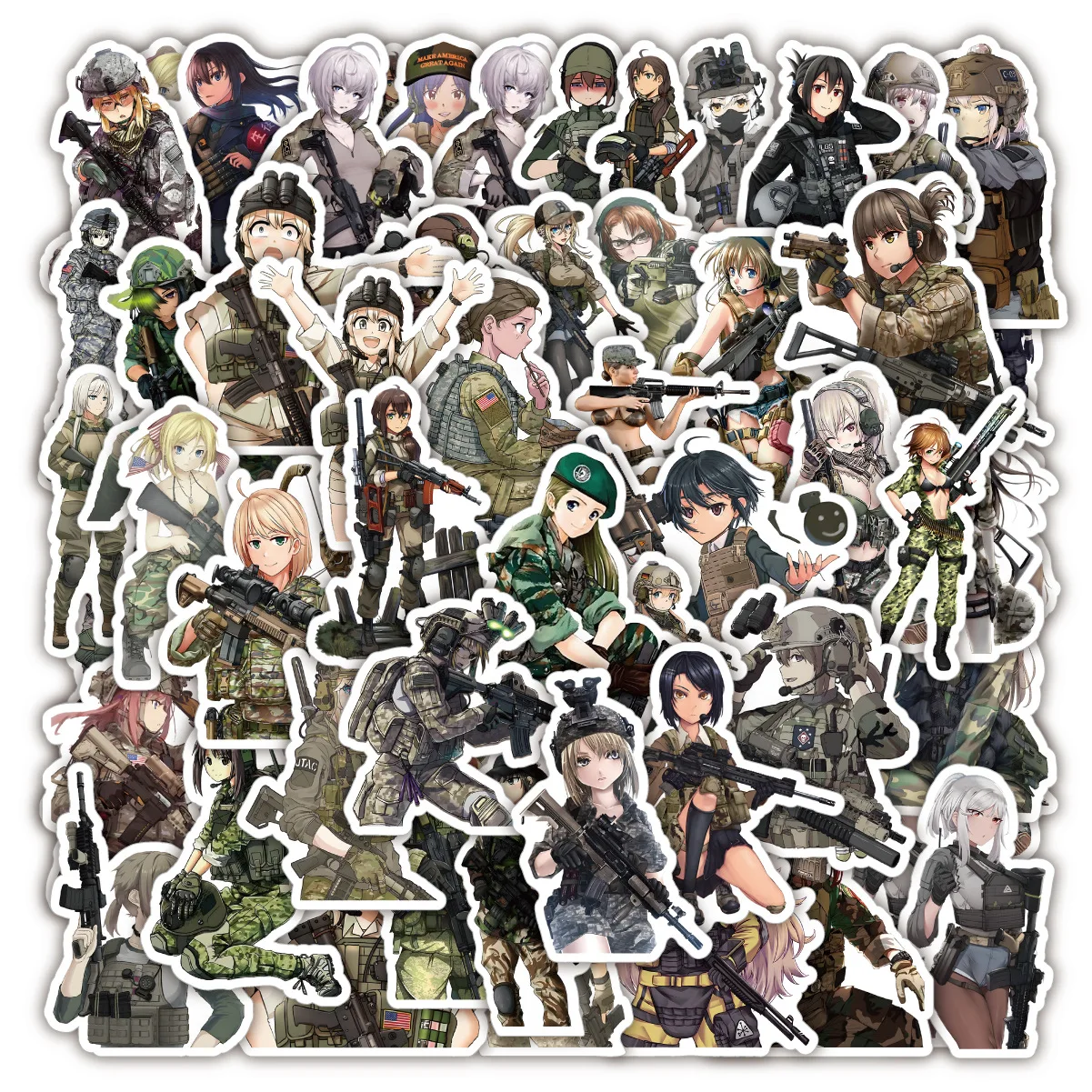 50PCS Cartoon Camouflage Female Soldier Graffiti Skateboard Suitcase Mobile Phone Notebook Gift Toy Sticker Wholesale