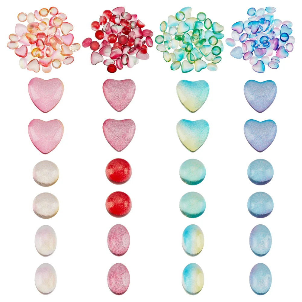 

180Pcs Gradient Color Clear Glass Cabochons Mixed Oval Heart Round Dome Flatback Spacers for DIY Craft Jewelry Making Necklace