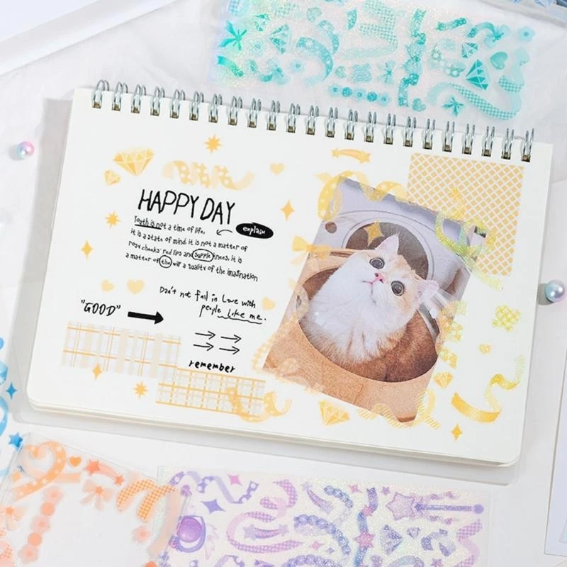 20 Sheets Decorative Craft Stickers for Art Greeting Card Scrapbook Colorful Ribbon Sticker Adhesive Decor Stickers K92C