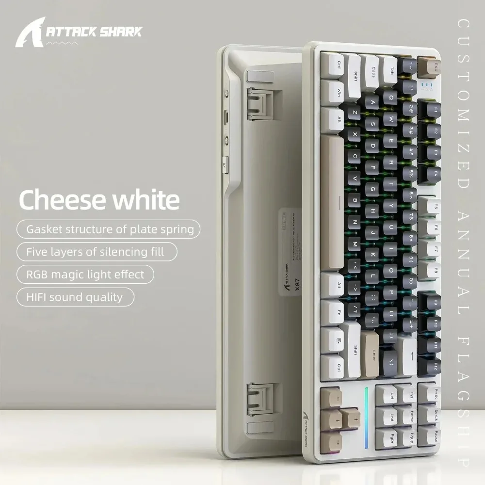 Беспроводная игровая механическая клавиатура ATTACK SHARK X87 — трехрежимная (BT5.0/2.4G/USB-C) RGB 87kyes Пользовательская клавиатура для киберспортивных геймеров