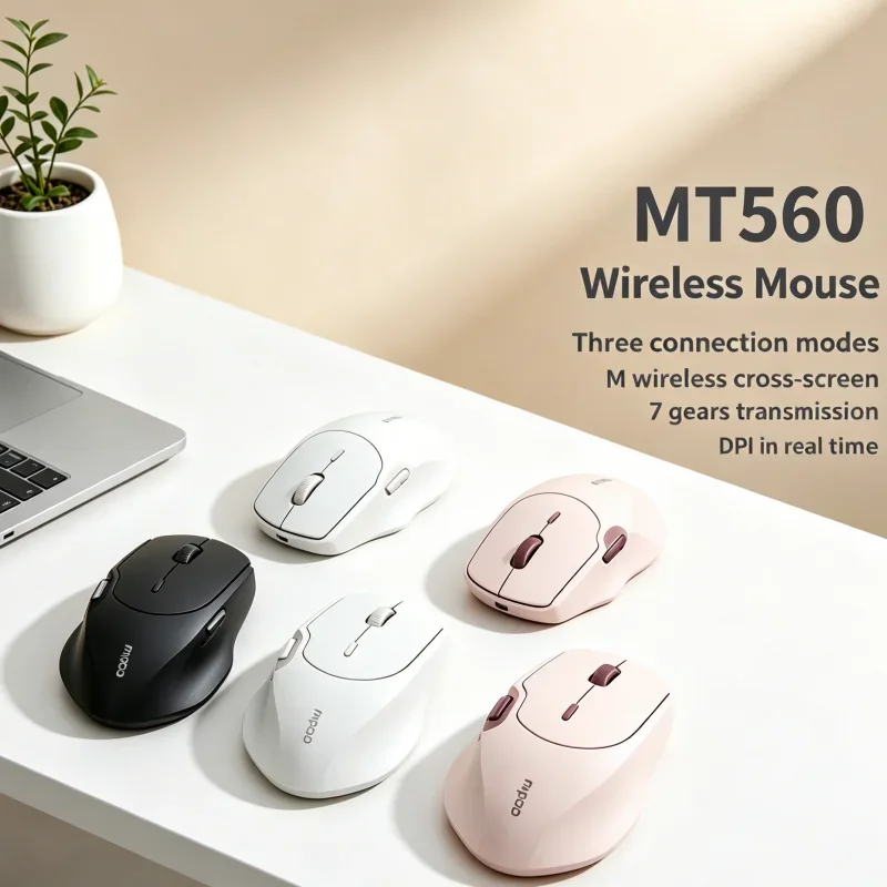 Hall Magnetic Induction Knob Rapoo MT560 Mouse 3mode Wireless Ergonomic Cross Screen Custom Lightweight Pc Accessory