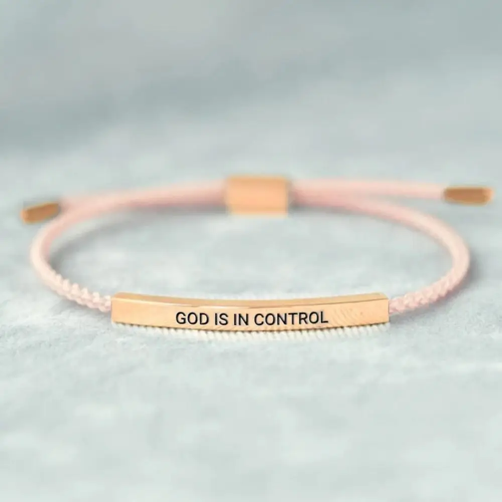 GOD IS IN CONTROL Tube Bracelet Adjustable Stretchable Couple Bracelet Gold Rose Gold Braided Bracelet